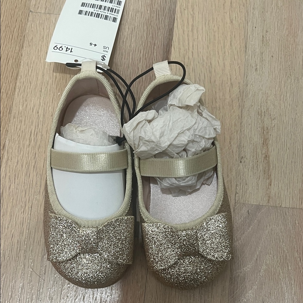 H&M Sparkly Gold Kids Dress Shoes with Bow